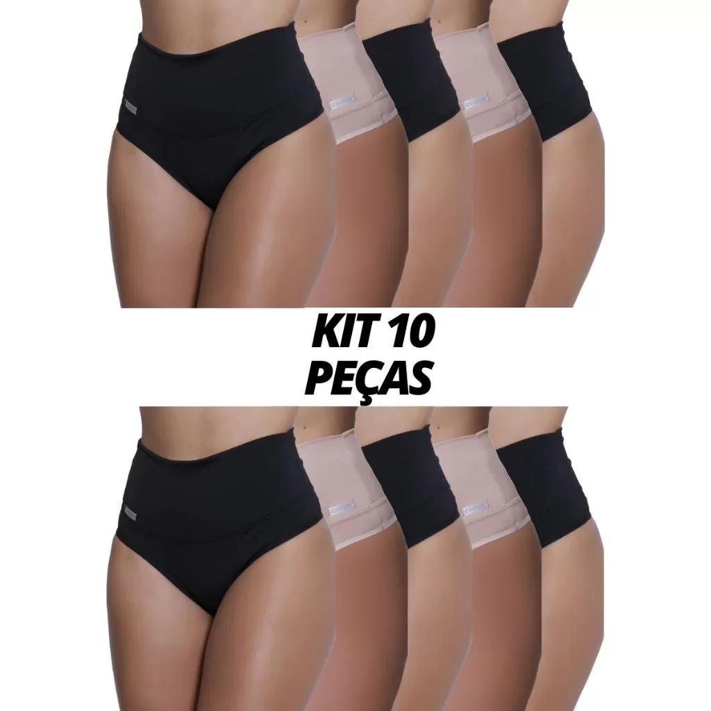 Kit C/10 Calcinhas Cinta Modeladora Plus Size Cintura Alta Conforto