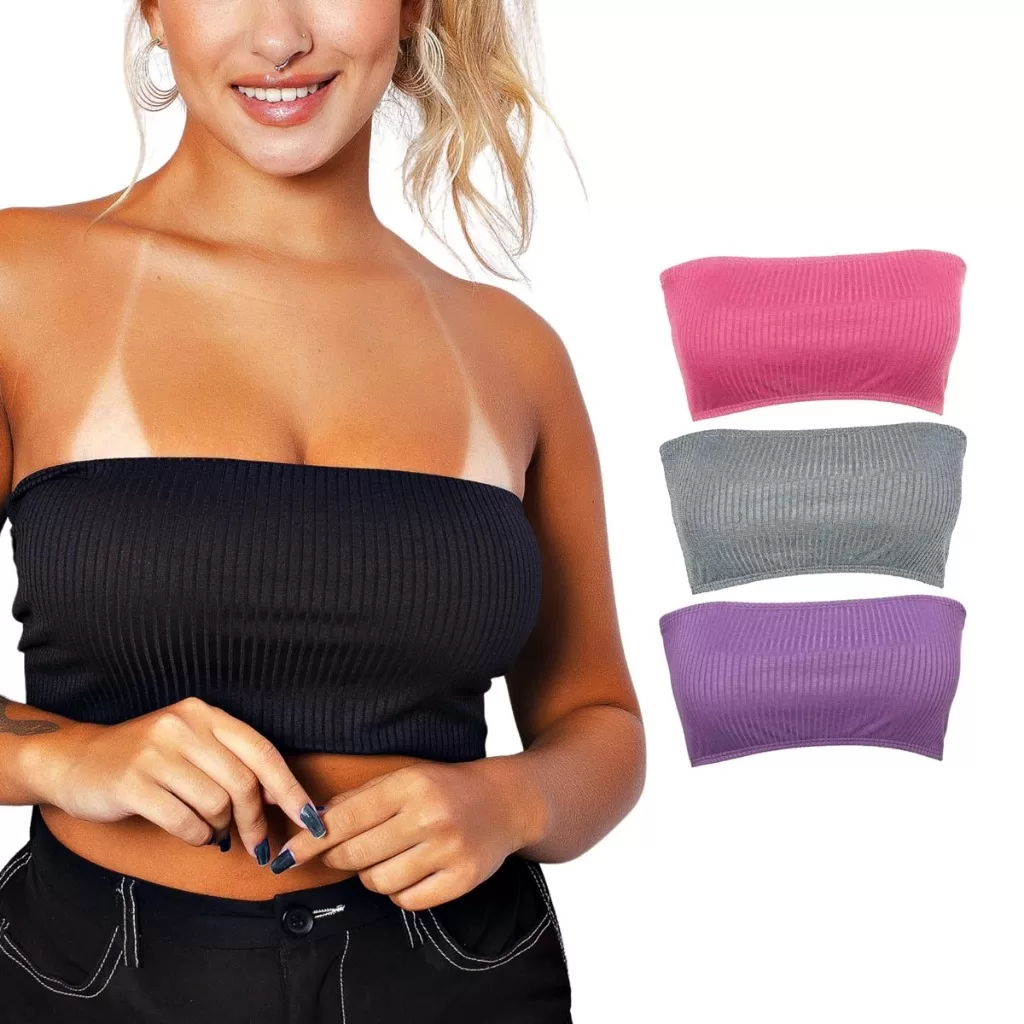 Kit 3 Top Faixa Canelado Cropped Feminino Tomara que Caia Confortável Também Em Tamanho Plus size