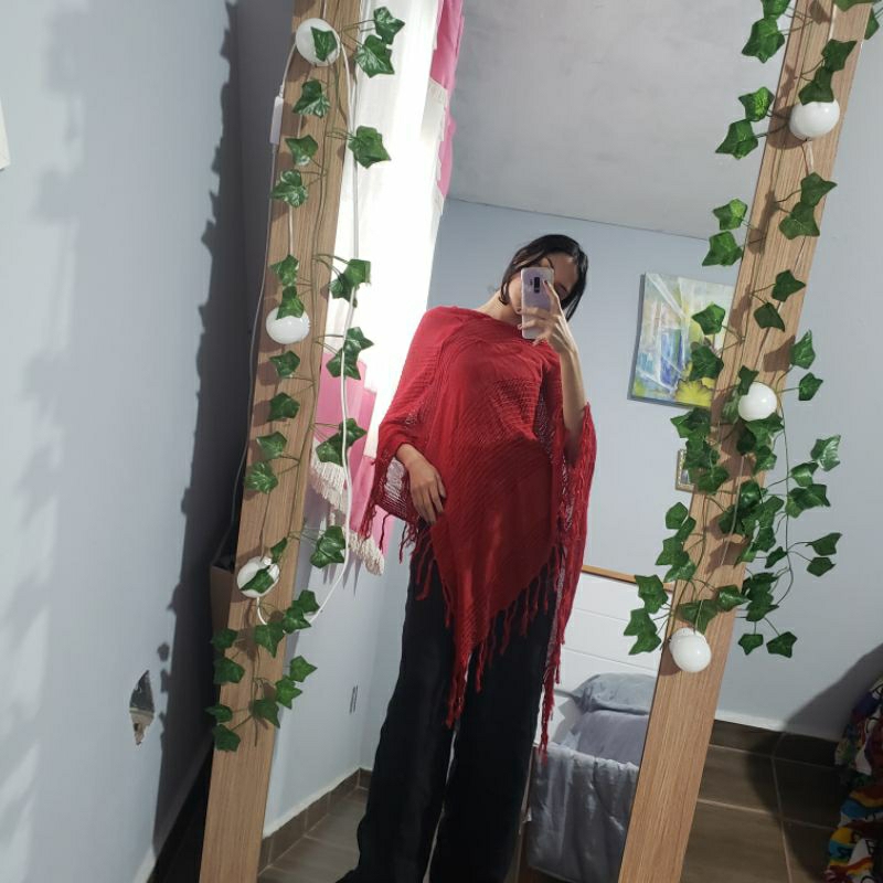 poncho de tricô  com franja