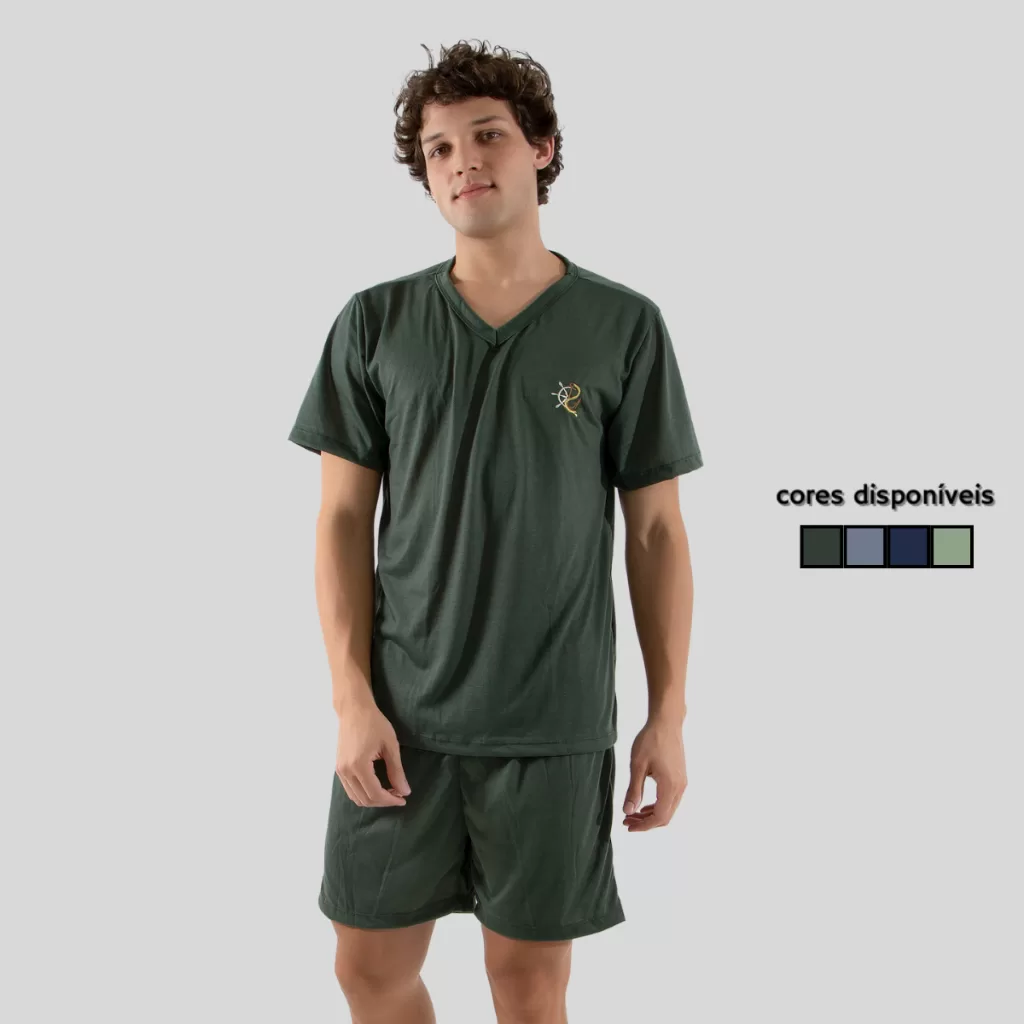 Pijama Curto Masculino Linha Noite Confortável Malha Verão