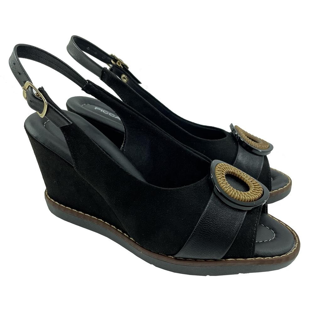 Sandália Anabela Piccadilly Adereço Conforto – Preto