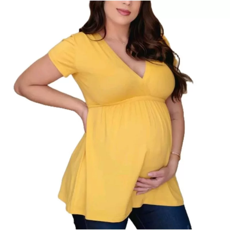 Kit 3 Blusinhas Gestante Amamentação Camiseta T-shirt Blusinha Manga Curta Gravida Gravidez