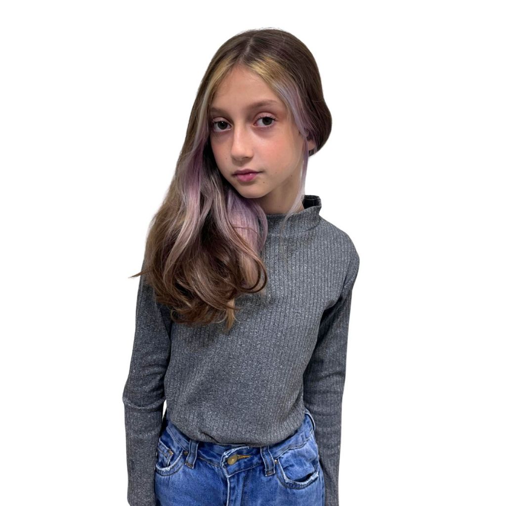 Blusa Basica Cacharrel Gola Alta Manga Longa Infantil Canelado Inverno Blogueirinha