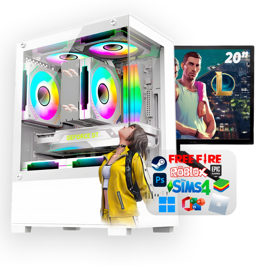 Computador PC Gamer Branco Intel Core i5 3.4Ghz Placa GeForce 2GB / 16GB RAM / SSD 1TB / Monitor 19