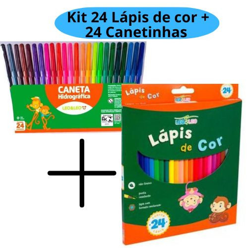 kit Lápis de Cor 24 cores e Caneta Hidrográfica 