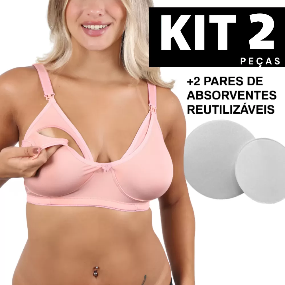 Kit 2/1 Sutiã Amamentação Sem Bojo Com Absorvente Lavável Confortável GestanteReforçado Edumara