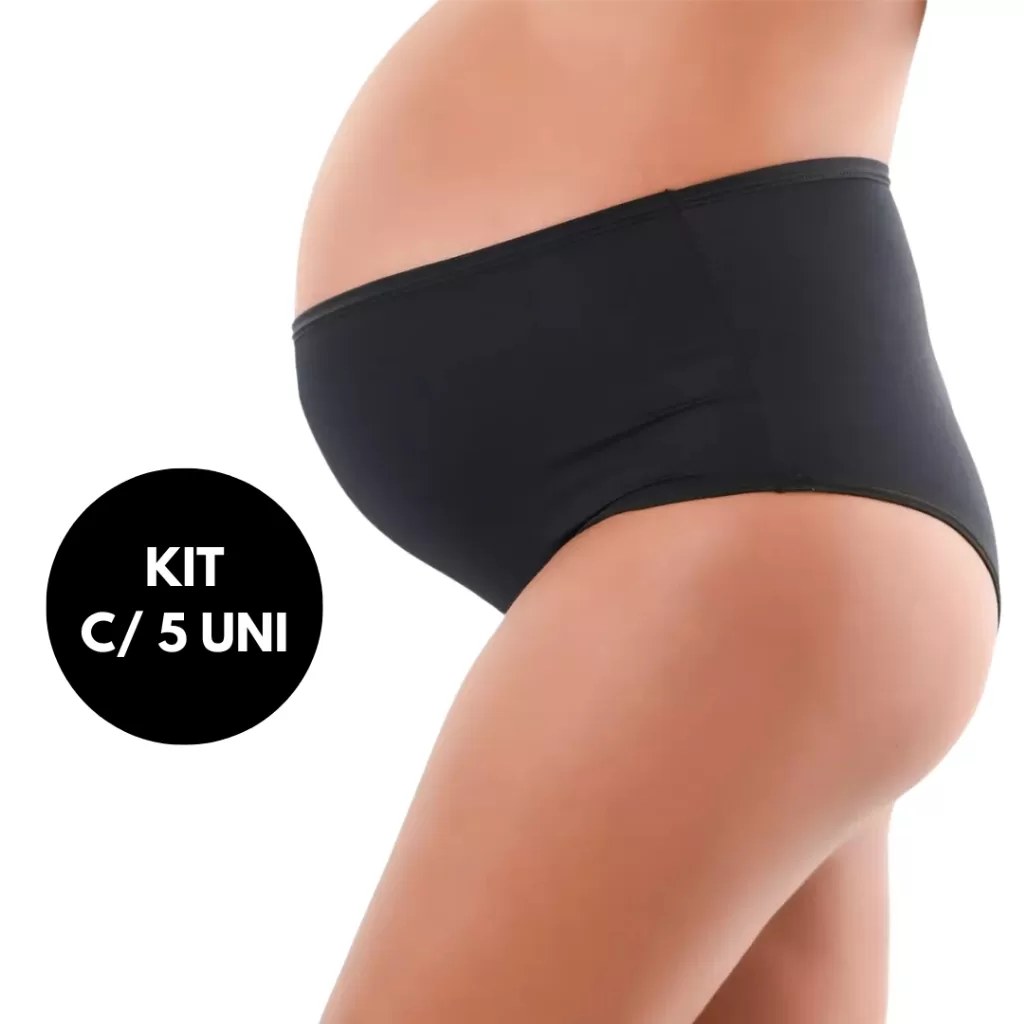 Kit Calcinha Gestante e Pós-Parto Cintura Alta Poliamida Hot Pants