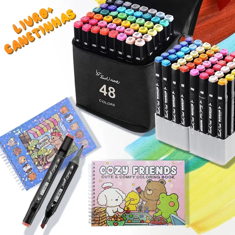 Canetas Touch Coloridas Kit 24/36/48/60/80 Cores Marcadora Com Ponta Dupla Pintura De Arte/Aquarela