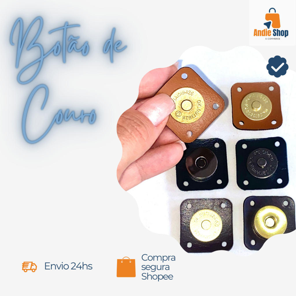 Kit com 25 Botões imantado em couro sintético fechamento de bolsas crochê