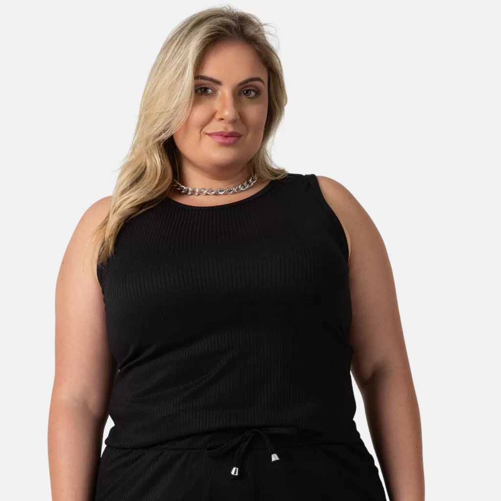 Regata Blusa Feminina Plus Size Canelada Confortável Moda Casual 1213-C2