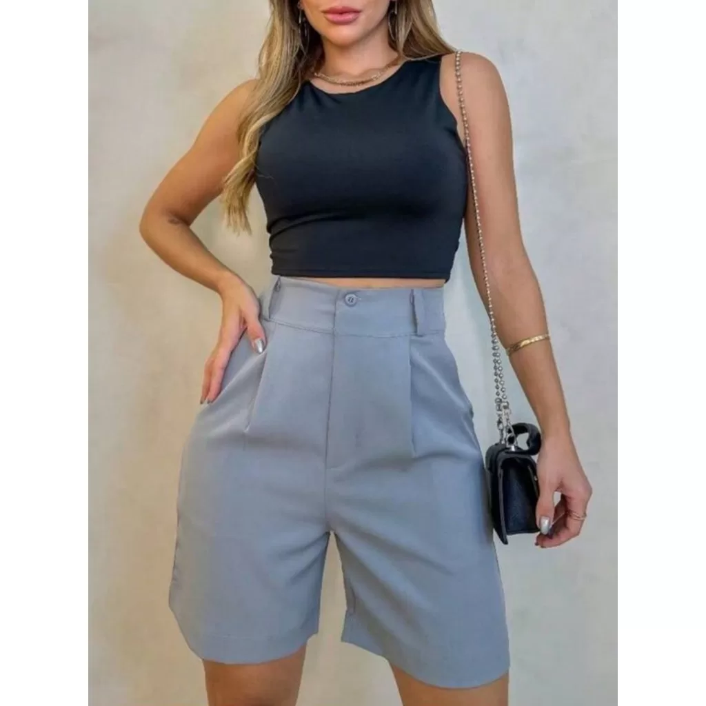 ANA.FU Bermuda Alfaiataria Sem Cinto – Moda Gringa – Verão 2024