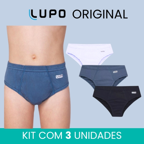 Kit com 3 Cuecas Infantil Algodão Slip Lupo Origi