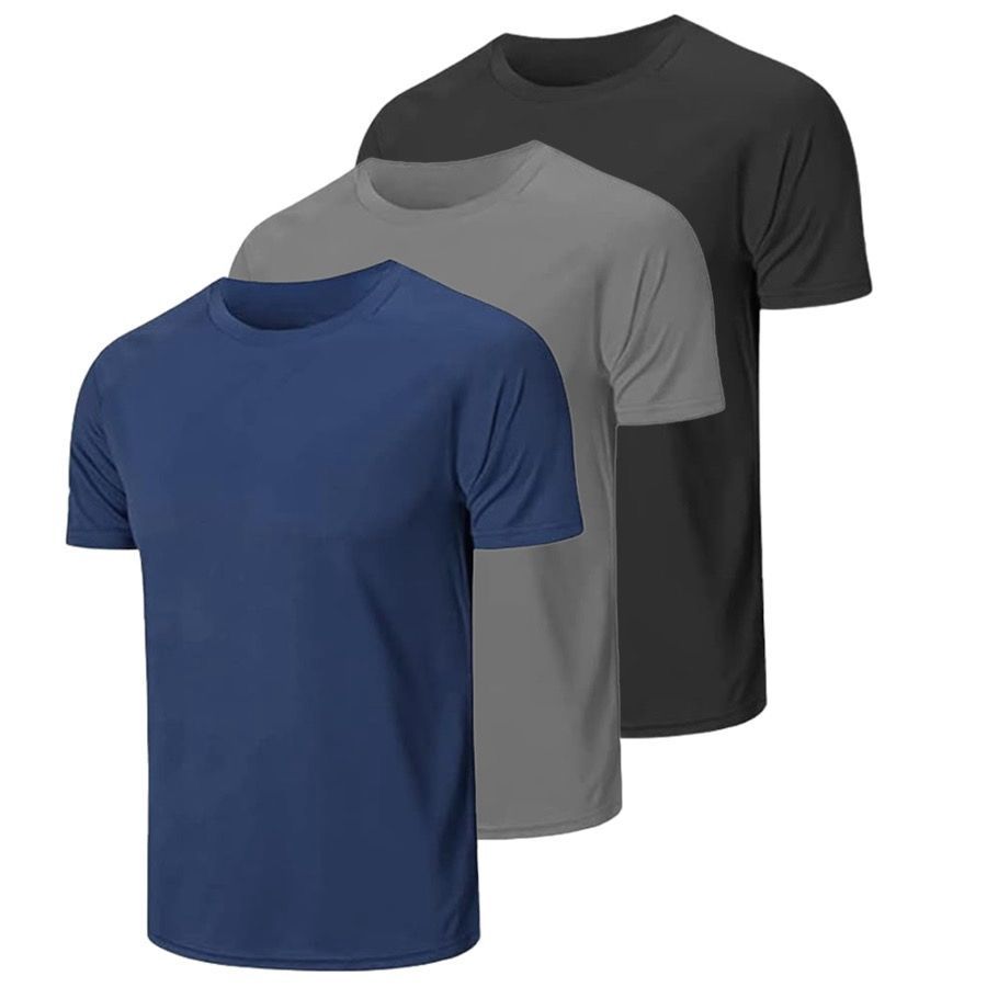 Kit 3 Camisetas Masculina Básica 100% Poliéster Moda Masculina Verão e Inverno branco Azul Cinza Pre