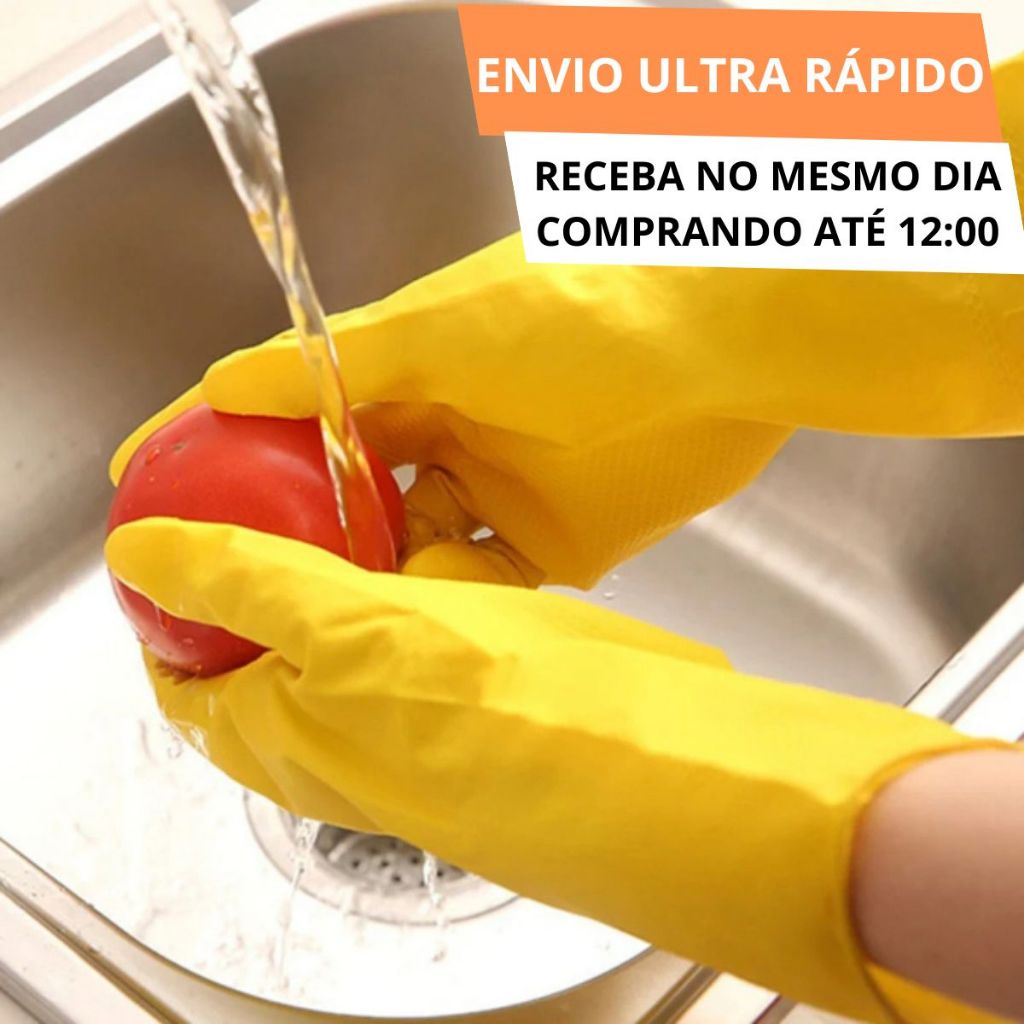 Luva de Látex Para Limpezas Gerais Amarela Tam. P, M e G Faxina Pesada Utilidade Casa