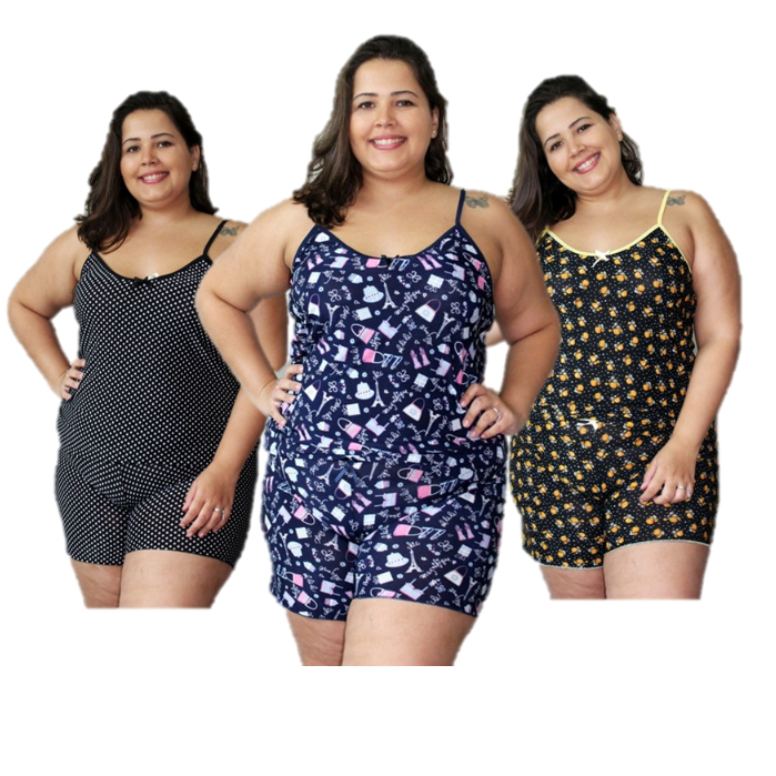 Kit Com 2 Baby Doll Conjunto Plus Size Pijamas Alc