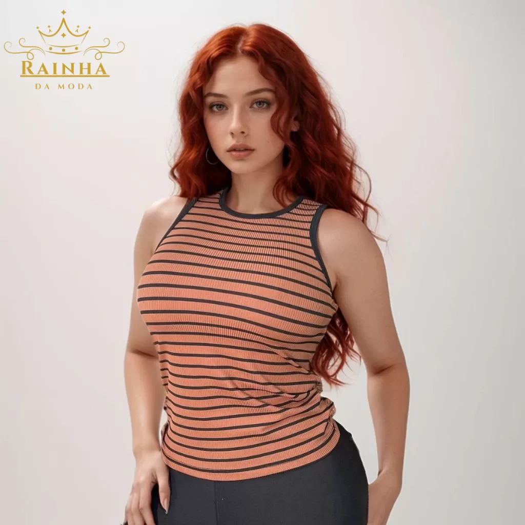 Regata Feminina Listrada Canelada Casual Confortável Varias Cores P ao GG