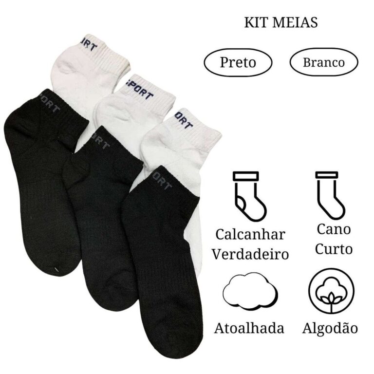 Kit 3 Pares de Meias Cano Baixo Confortável e Res