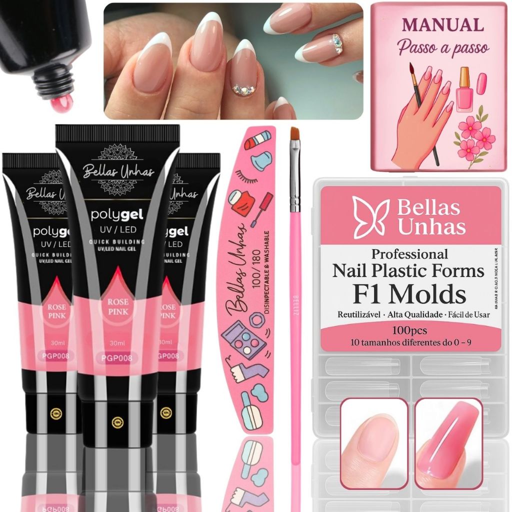 Kit Polygel Com 3 Poligel Alongamento Cartela Molde F1 Unhas Promoção – ENVIO IMEDIATO