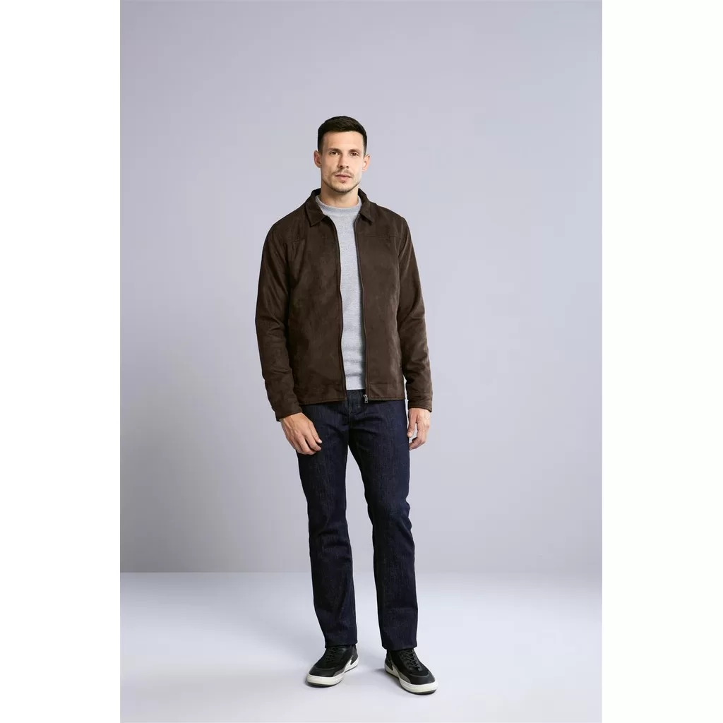 Jaqueta Trucker com Zíper Suede – Cafe