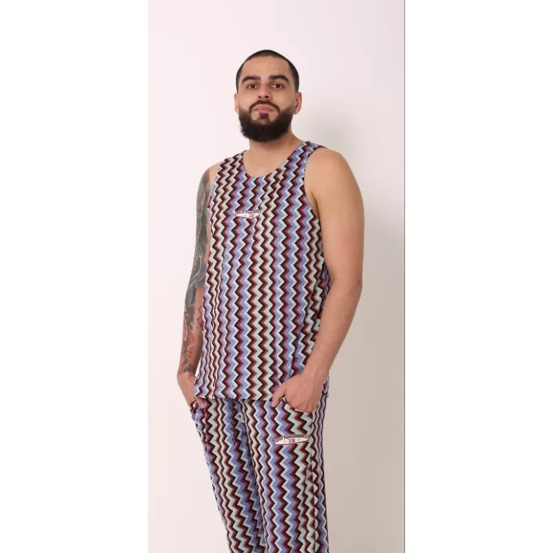 Regata + Calça Conjunto Masculino Malha Lanzinha Leve Listrado importado