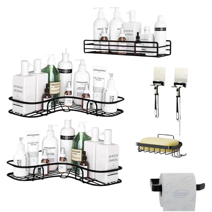 Kit Prateleiras De Banheiro Suporte De Shampoo Organizador Sem Furo Reto e Canto