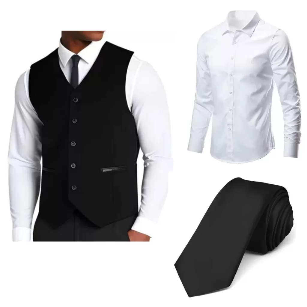 Kit Padrinho C/ Colete Oxford Masculino Slim + Camisa Social Manga Longa + Gravata luxo