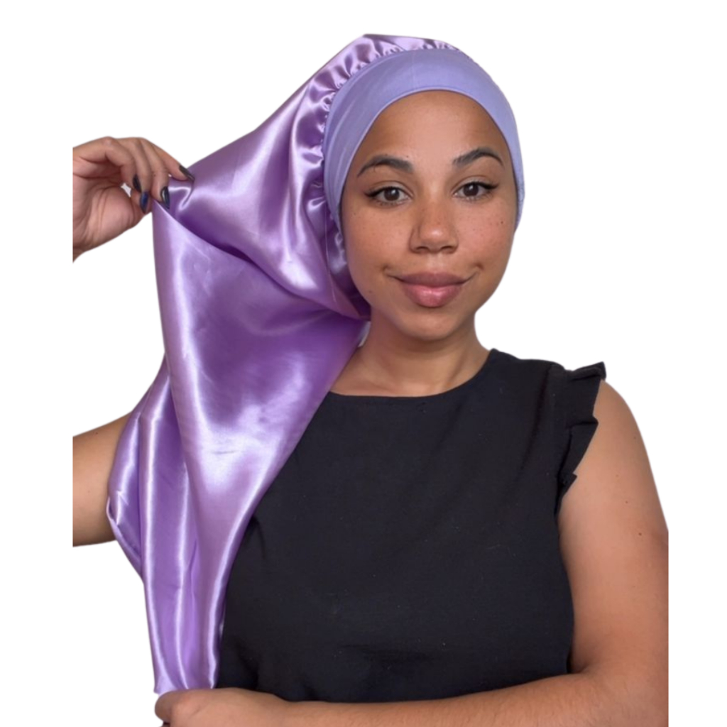 Anny Beleza Touca de Cetim Longa Toca de cetim com faixa antifrizz touca para tranças box dread