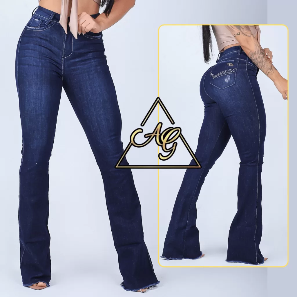 Calça Jeans Flare Wide Leg Feminina Levanta Bumbum Cós Alto Premium