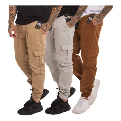 Kit 5 Calças Masculina Cargo Jogger Jeans Elásti