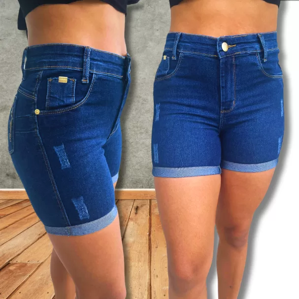Short Jeans Feminina Skinny Puido com USD Elastano