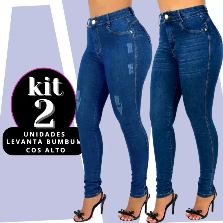 KIT 2 calças Jeans Feminina Skinny Puido e bigode
