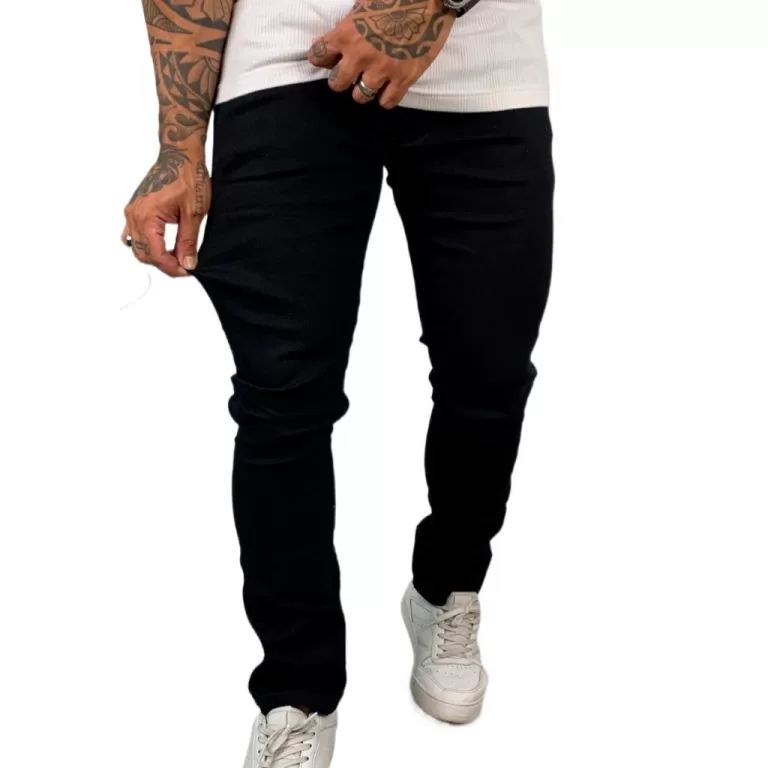 Calça Jeans Preto Masculina Slim Básica Lisa com