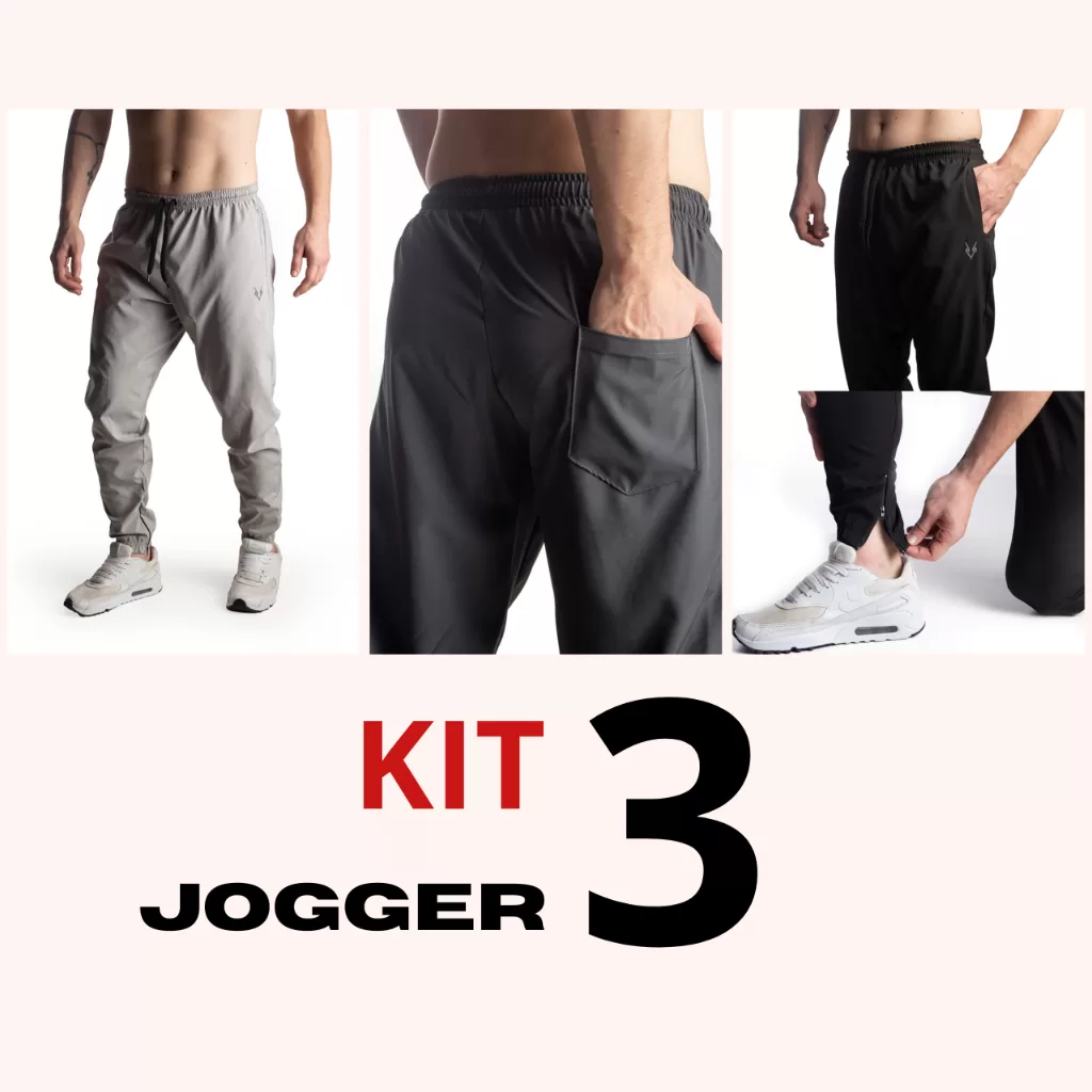 Kit 3 Calças Masculina Jogger com Elastano Leve Esportiva com Zíper