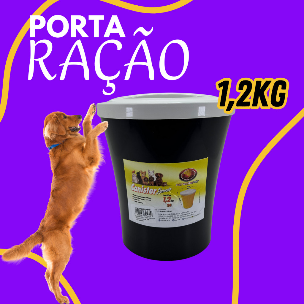 Canister Porta Ração Redondo Até 1,2kg Com Tampa Preto – Furacão Pet