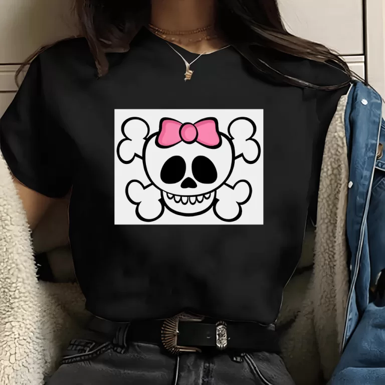 Camiseta |  Caveira Fofa Laço Rosa (Preta) –