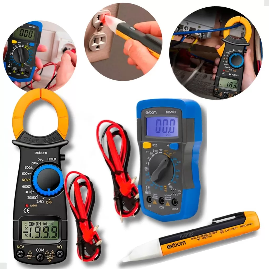 Kit Eletricista Multímetro Alicate Amperímetro Caneta Tensão