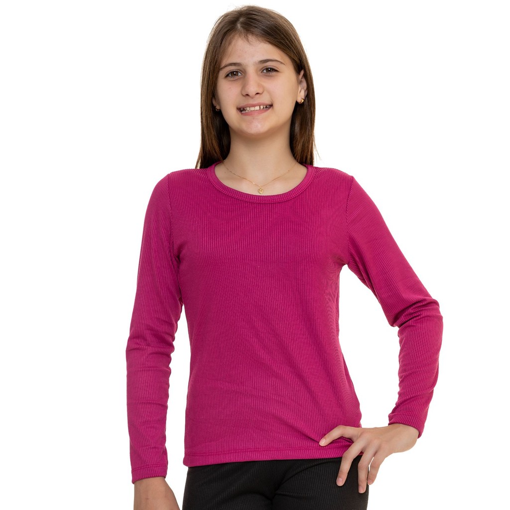 Baby Look Juvenil Manga Longa Ribana Canelada 3158-A