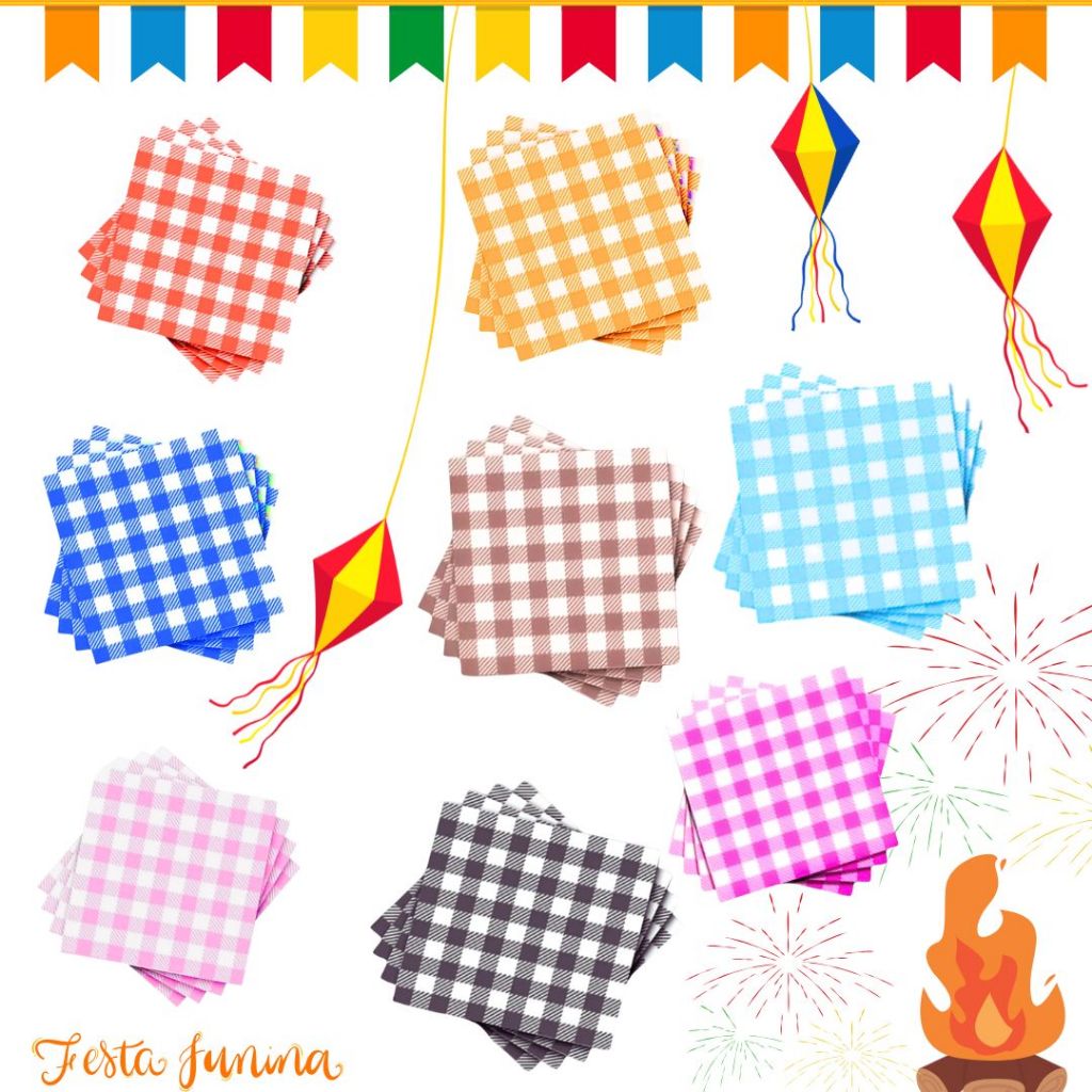 KIT 50~300 GUARDANAPOS MISTOS XADREZ FESTA JUNINA 2025 (20X21 CM)
