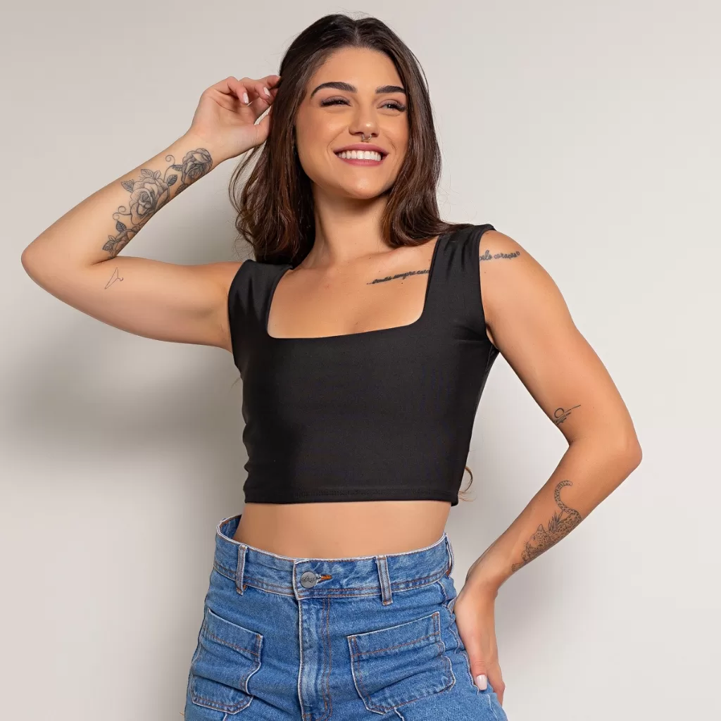 Cropped Alça Feminino Casual Fashion Festa