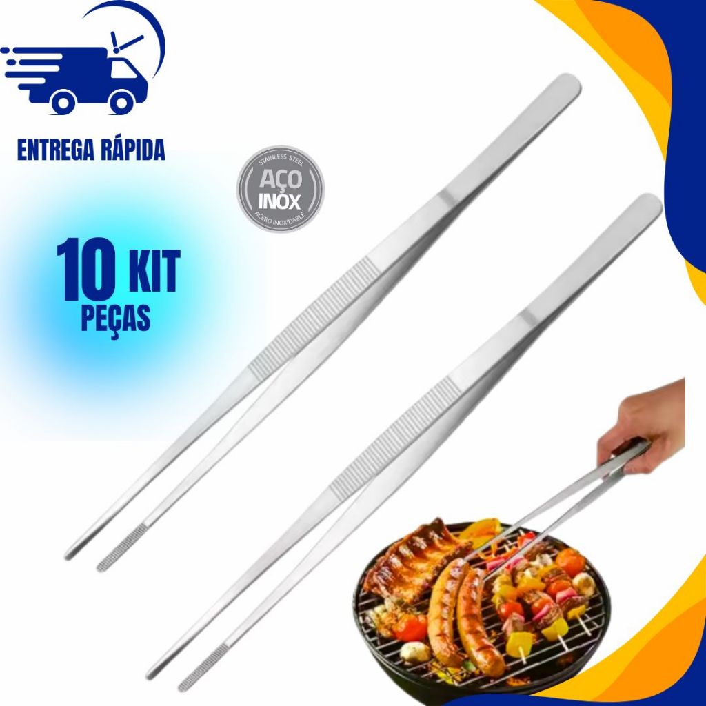 KIT 10 Pinça Culinária de 30cm Aco Inox Precisao