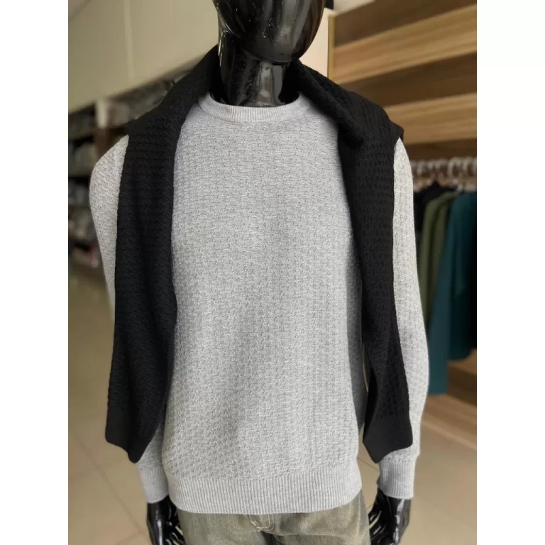 Blusa Sueter de tricot masculino texturizada gola 