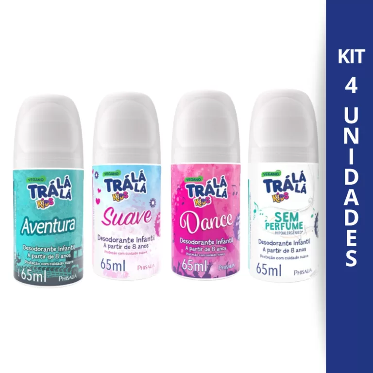 Kit 4 Desodorante Infantil Roll-On Trálálá Kids