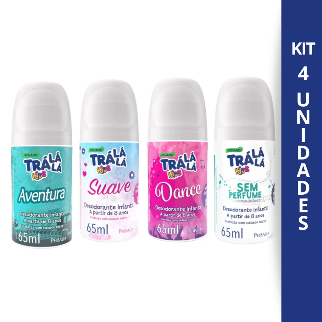 Kit 4 Desodorante Infantil Roll-On Trálálá Kids 65ml