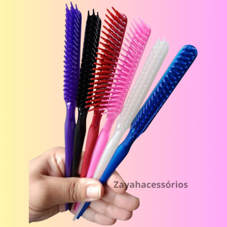 Kit 6 Pentes Cabo Fino Três Fileiras Escova Três