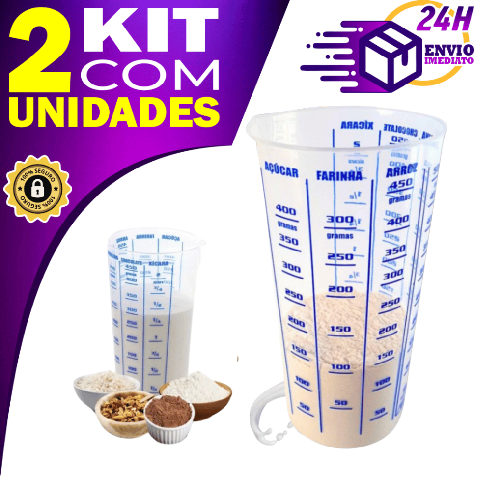 Kit 2 Copo Medidor Dosador Transparente Graduado 500 ml Para Receitas Culinária Cozinha