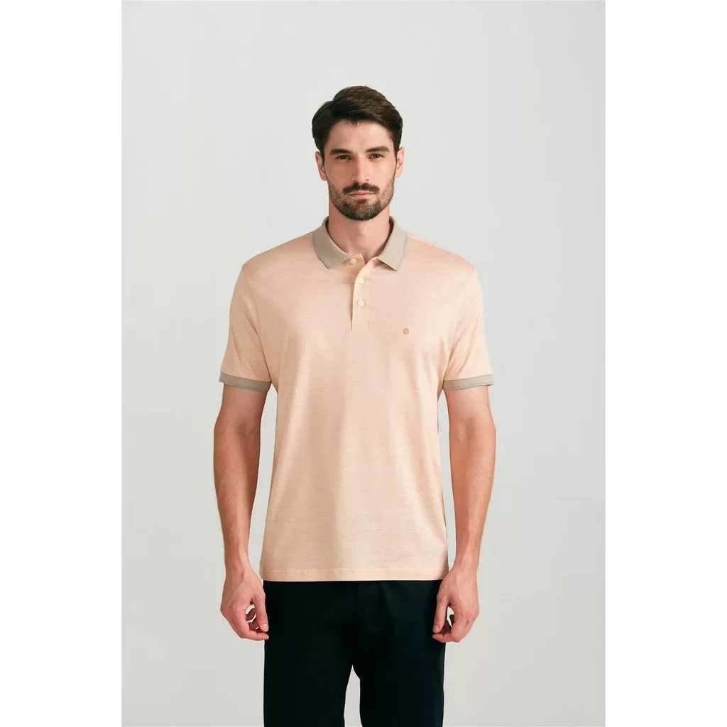 Polo Manga Curta Comfort Pima – Amarelo Mostarda / Branco