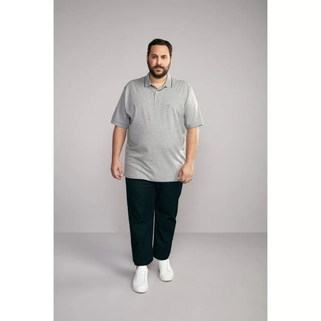 Polo Manga Curta Comfort Malha Básica – Cinza Neblina