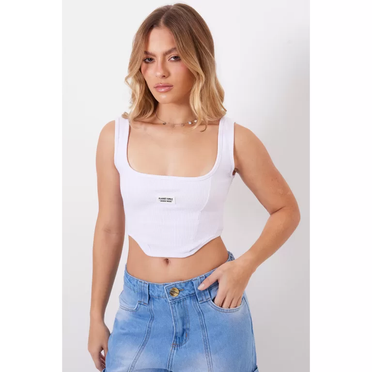 Cropped Regata Decote Reto Planet Girls Branco
