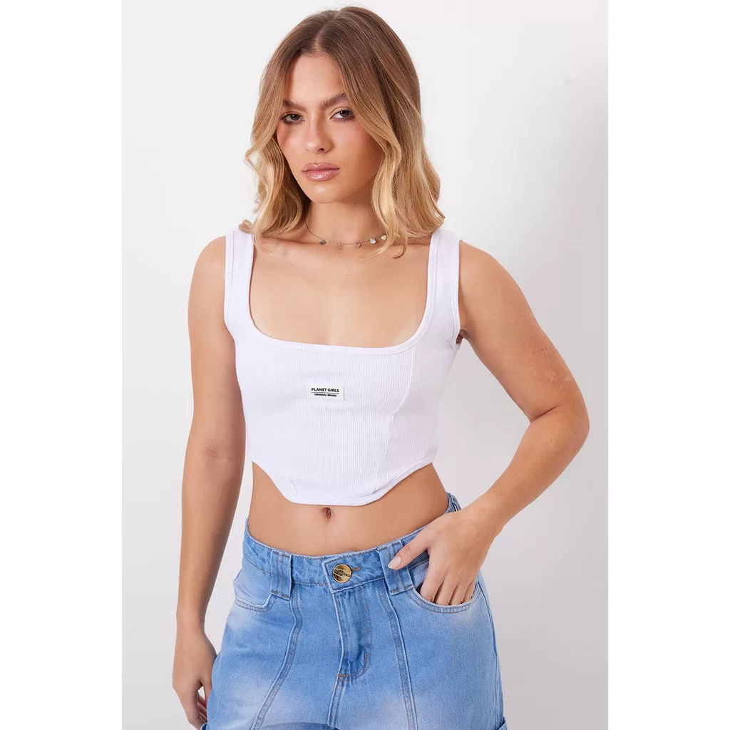 Cropped Regata Decote Reto Planet Girls Branco