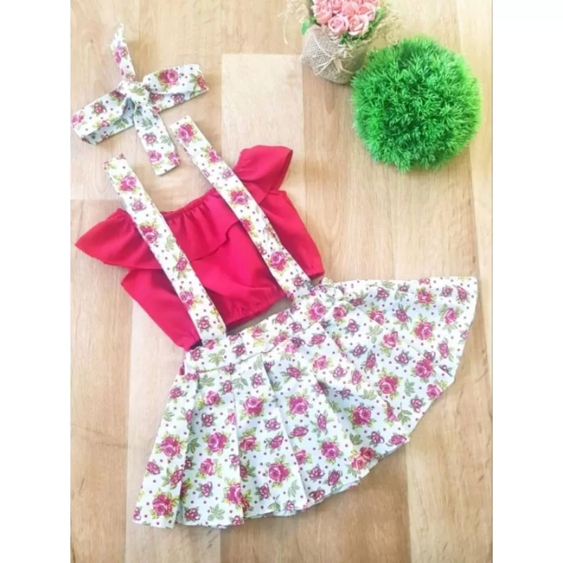 salopete vermelho flores 3.4 anos